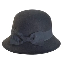 I.N.C. International Concepts Black Felt Cloche Bowler Hat One Size Vintage Chic