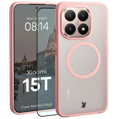 Handyhülle + Glas für Xiaomi 15T Bizon Case Cover Schutzhülle Etui Hellrosa