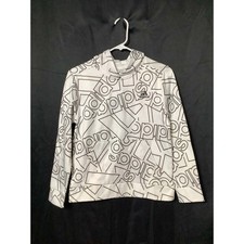 Adidas Boys Hoodie Size M 10/12 White Black All Over Logo Print Pullover NWT