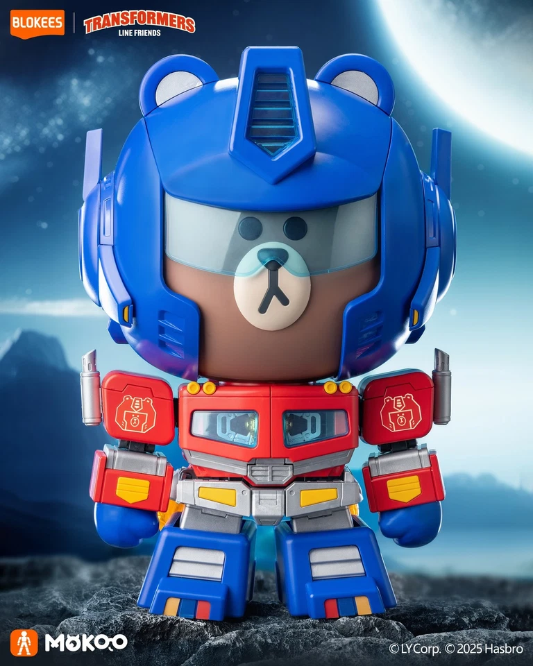Transformers Line Friends Optimus Prime × Brown Blokees Mokoo Mega Action Figure - Image 2 of 4