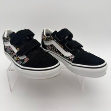 Vans Old Skool V Kids 2.5 Black Floral Hook Loop Sneakers