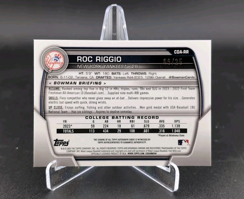 Roc Riggio 2023 Bowman Draft - Chrome 1st Bowman On-Card Auto /25 Orange Wave - Image 2 of 3