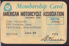 American Motorcycle Association Membership Card Columbus OH 1966