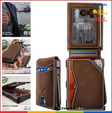 Men's Wallet Magnetic Flip Top Grain Leather 13 Cards Pop-up RFID Slim