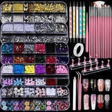 Nail Charms And Nail Art Tools Set, Nail Art Kit With 5 Boxes Of 3d Nail Charms