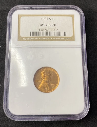 1937 Lincoln Cent Wheat Penny NGC MS65 RD Free Shipping