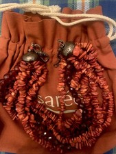 VINTAGE Collier Césarée Paris Corail Bambou et CORNALINE Facettée + Dust-bag