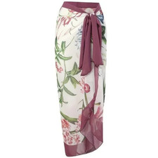 Sarong Swimsuit Cover-Up Mauve Floral Butterflies Beach Wrap Skirt USA Seller
