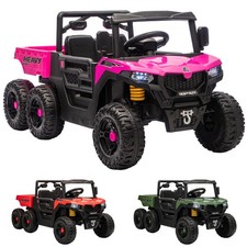Qaba 24V 4WD Kids Ride On Car with 6 Wheels, 2 Seater and Dump Bed