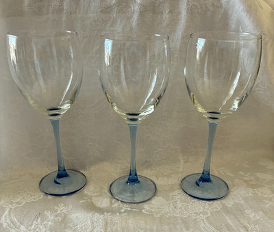 Luminarc Light Blue Stem Wine Water Goblet Glasses, 12 Ounce, France, Set of 3