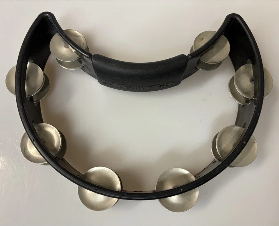 Rhythm Tech Ergonomic Half Moon Tambourine Black 9.5” 32 Jingles STURDY DESIGN - Image 2 of 4
