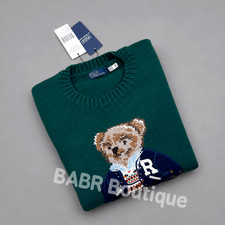 POLO RALPH LAUREN Green Wool Cotton Polo Bear Sweater Women s Size M - NWT