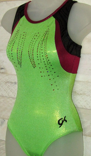 GK Leotard Foil Metallic Green Sequins Gymnastics AXS Adult XS