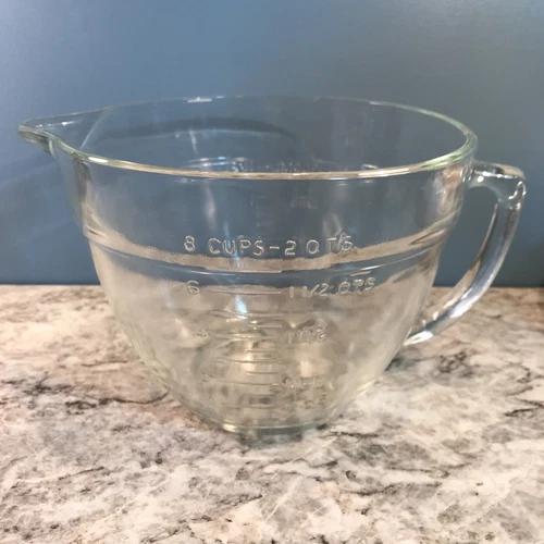 Vintage Anchor Hocking 2 QT 2L Mixing Bowl Clear Glass Spouted Measuring Batter