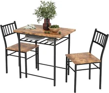 HOMCOM 3-Piece Dining Table Set for 2, Small Kitchen Table and Chairs with Rack