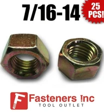(Qty 25) 7/16-14 Grade 8 Finish Hex Nuts Yellow Zinc Plated Hardened 