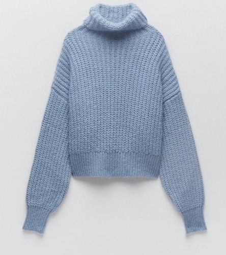 Oversized ZARA Chunky Knit Soft Blue Wool Blend Jumper/Sweater S 10/12