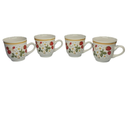 Vintage Sheffield Strawberries N Cream Stoneware Japan Mugs Set of 4