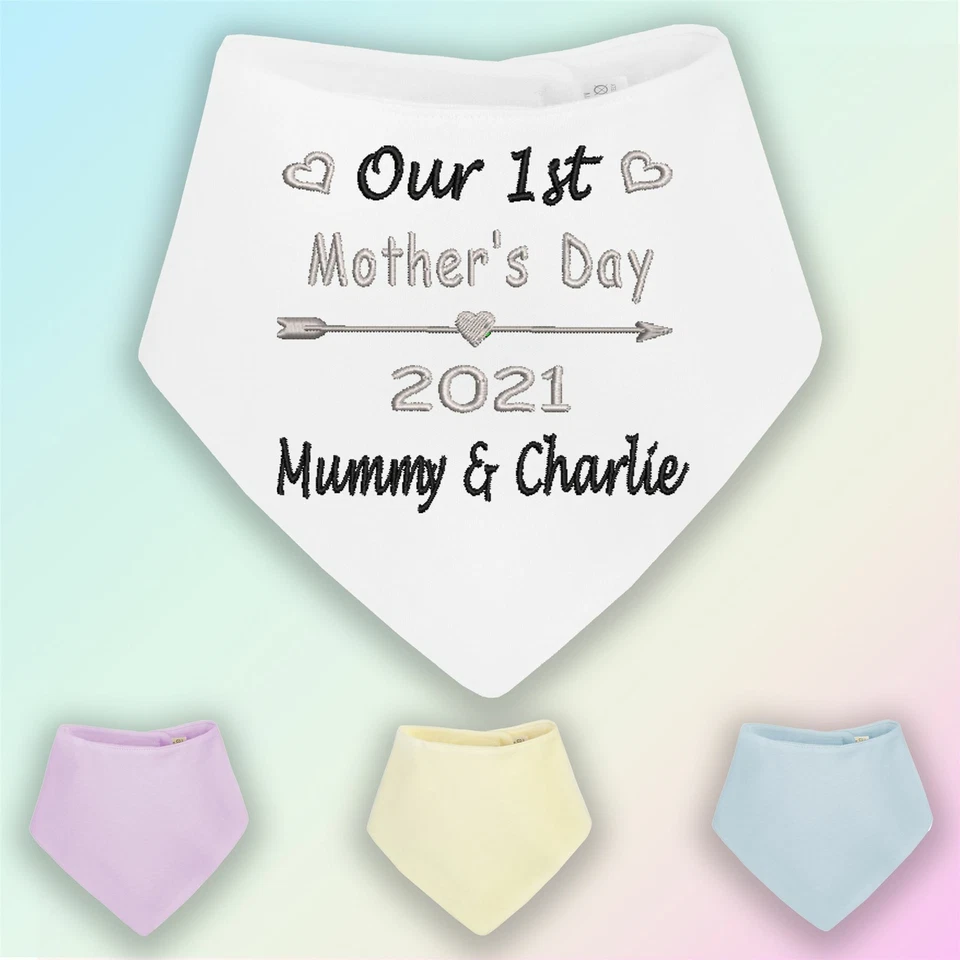 BABYSTITCHING Unser 1. Muttertag bestickt Baby Bandana Tröpfel Lätzchen Geschenk personalisiert