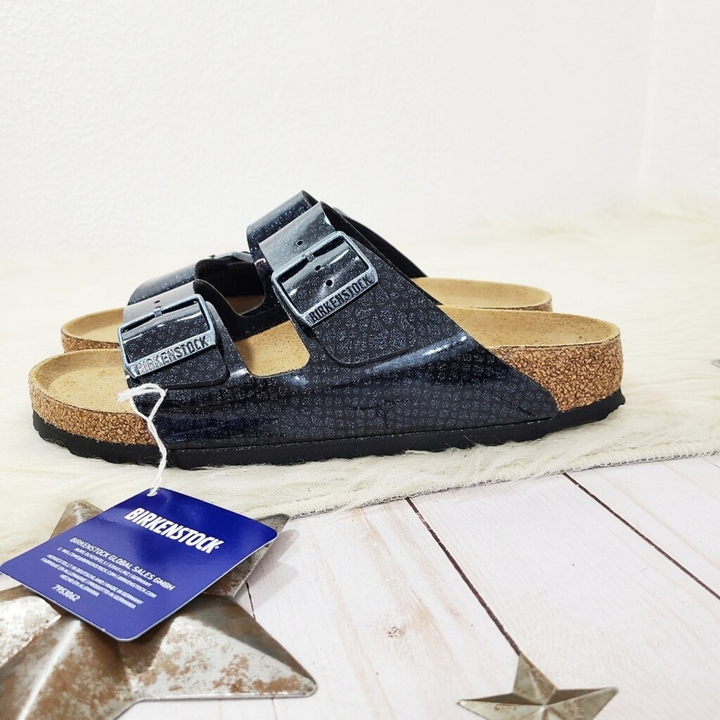 41 Birkenstock Glossy Black with blue specks Arizona Sandals Birkenstock Arizona Double Buckle Sandals Blue Black Glitter  main image 2