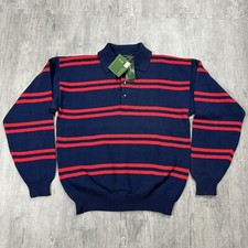 DEADSTOCK NWT VTG 80S IZOD COTTON STRIPED COLLARED KNIT SWEATER MENS M NAVY RED