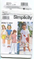 SIMPLICITY 9077 GIRLS' PULL-ON PANTS/SHORTS, FLOUNCED SKIRT & TOP SZ 5-6X UNCUT
