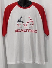 New RealTree Men's White Red Sleeve Americana Logo Baseball Tee Size L .
