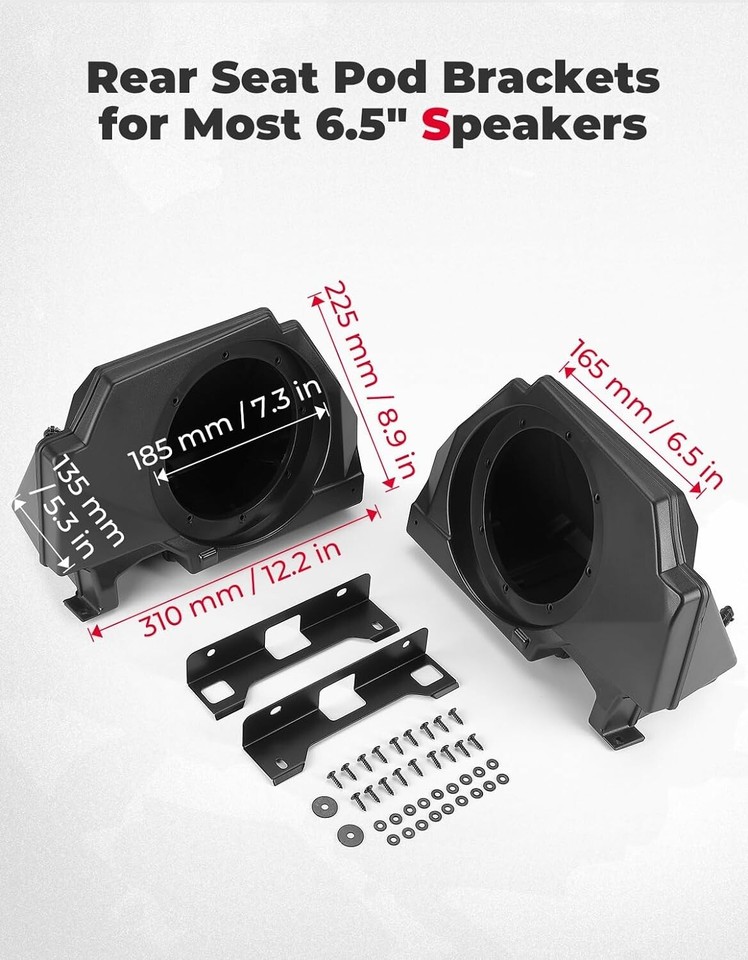 6.5'' Rear Seat Speaker Pods Mount For 2020-2025 Polaris RZR PRO XP ...