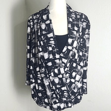 Blair Black, Gray & White Print CrossoverTop, Black Cami, Elastic Waistband, Med