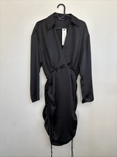 Long Sleeve Dress By Zara black satin v-neck  women's sz XS NWT