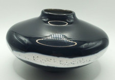 Vintage Hand Blown Black Art Glass Decorative Saucer Vase Signed