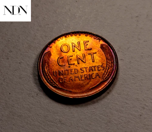 1939 Lincoln Wheat Penny Cent - Gem BU (rainbow toned) - Better Date! #W214