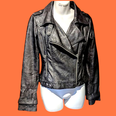 Blanc Noir Size S XS black faux leather vegan moto motorcycle punk jacket 2 4 1A