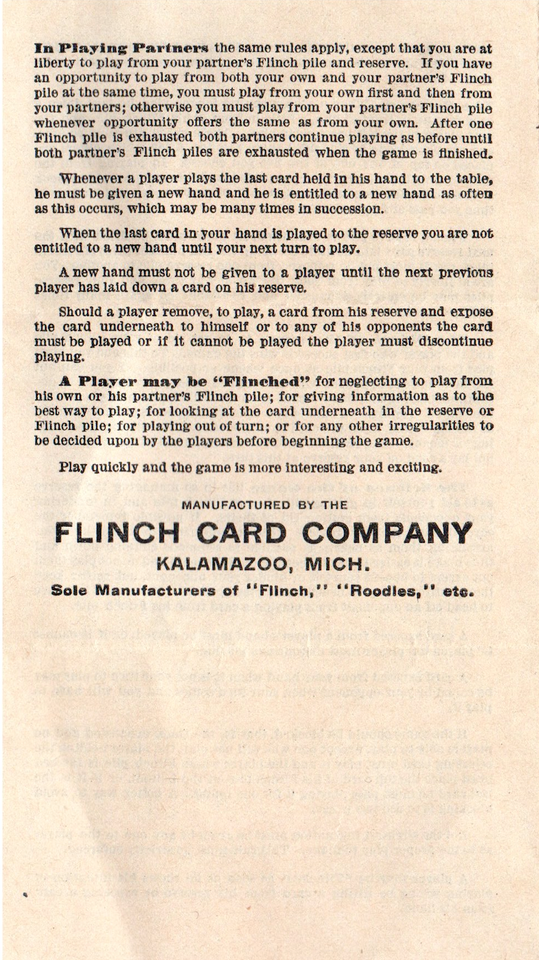 1903 Flinch Card Rules for Playing the Parlor Game Flyer W23 eBay