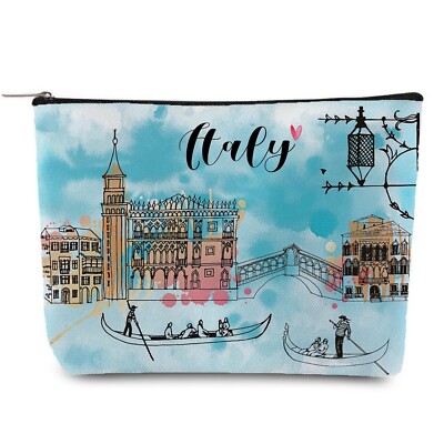 Italy Travel Souvenir Makeup Bag, Aesthetic Watercolor Italy Traveler Cosmeti...