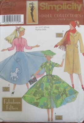 Simplicity 9840 Doll Collector's Fabulous Fifties Dresses Pattern 11-1/2'' Dolls 
