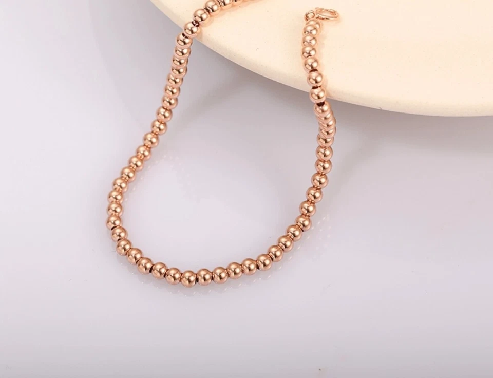 Solid 18K Rose Gold AU750 Lucky Round Beads Bracelet Bangle Chain 16+3cm/7.5in - Image 2 of 4
