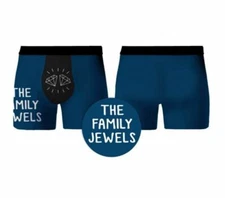 NEW FRANKY FUNNY MENS NOVELTY TRUNK BRIEF UNDERWEAR THE FAMILY JEWELS - SIZE M