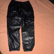 Fashion Nova Black Faux Leather Women's Pants Zip Button Pockets Regular Fit