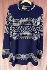 Eddie Bauer women  s sweater size large vintage Navy Blue with white pattern