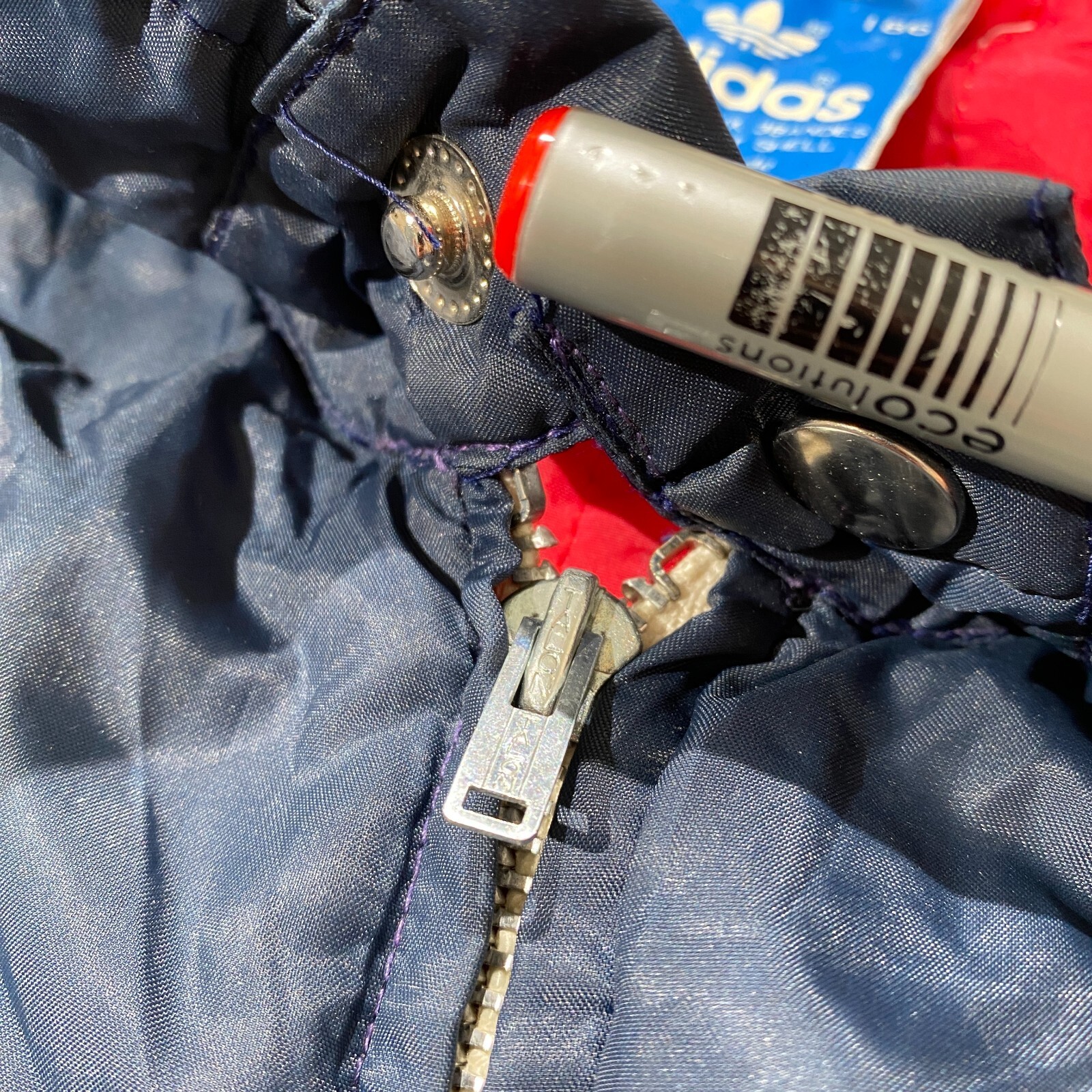 VINTAGE Adidas Jacket Mens Large Navy Blue Long Football Coach 70s 80s Mod thumbnail 8