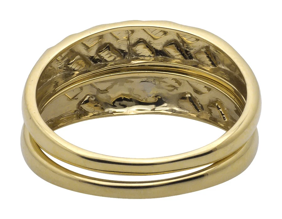 Juego de anillos de compromiso de diamantes con remolino conjunto de trío milagroso de oro amarillo de 10 quilates .10 quilates Foto 3 de 4