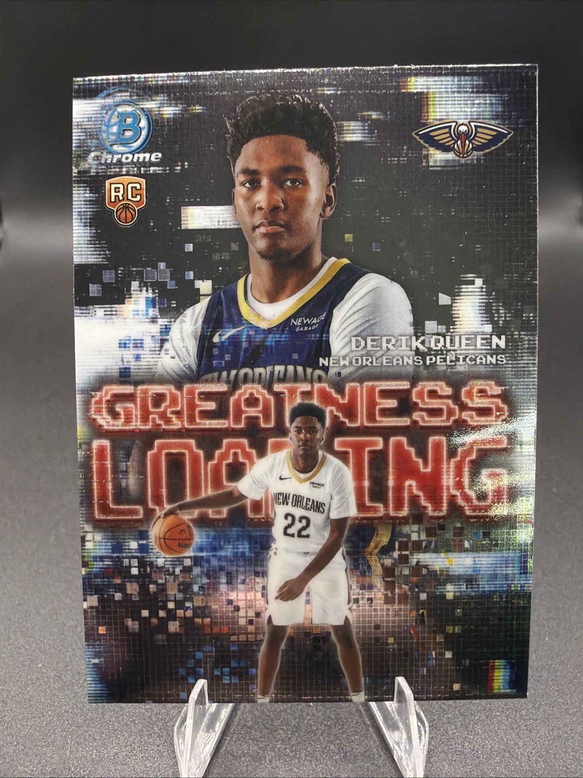 Derik Queen 2025-26 Bowman Chrome RC,SP Rookie Greatness Loading Refractor GL-13