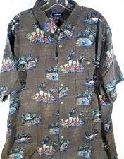 Croft & Barrow-Mens Hawaiian Shirt-2XL XXL-Brown-Casual Button Down-Short Sleeve