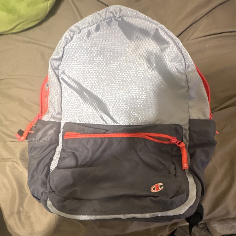Champion Gray/Black/Red Backpack Zip Closure Padded Adjustable Straps Pockets