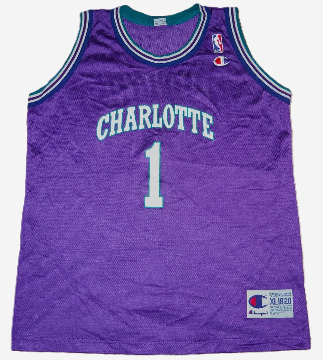 90s Muggsy Bogues シャーロット ホーネッツ USA製 レア VINTAGE 90's MUGGSY BOGUES HORNETS NBA CHAMPION ALTERNATE JERSEY
