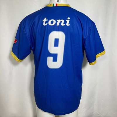 Luca Toni #9 Italy National Team Blue Yellow Kit Jersey Men's XL