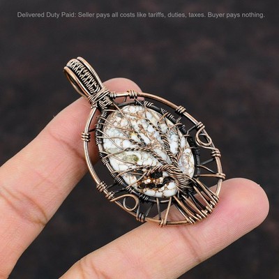 Copper Natural Wild Horse Magnesite New Wire Wrapped Tree Of Life Trendy Pendant