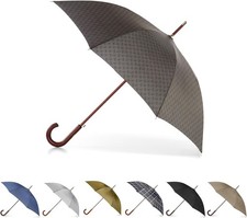 Totes Eco Auto Open Umbrella Classic Wooden J Stick Handle Grey Black Chevron