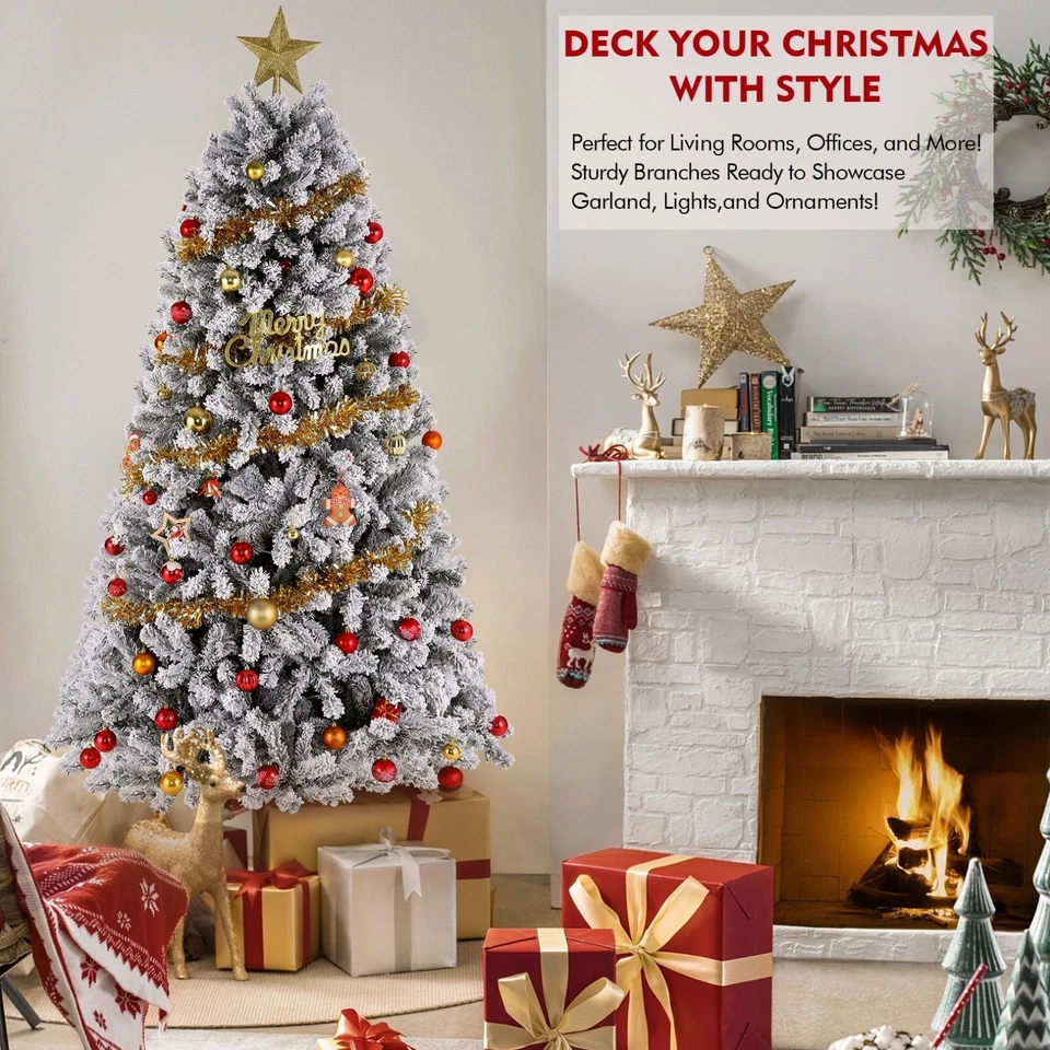 Árbol de Navidad artificial Prelit + luces 6 pies/7,5 pies copos de nieve vacaciones Navidad🎄 Foto 4 de 4